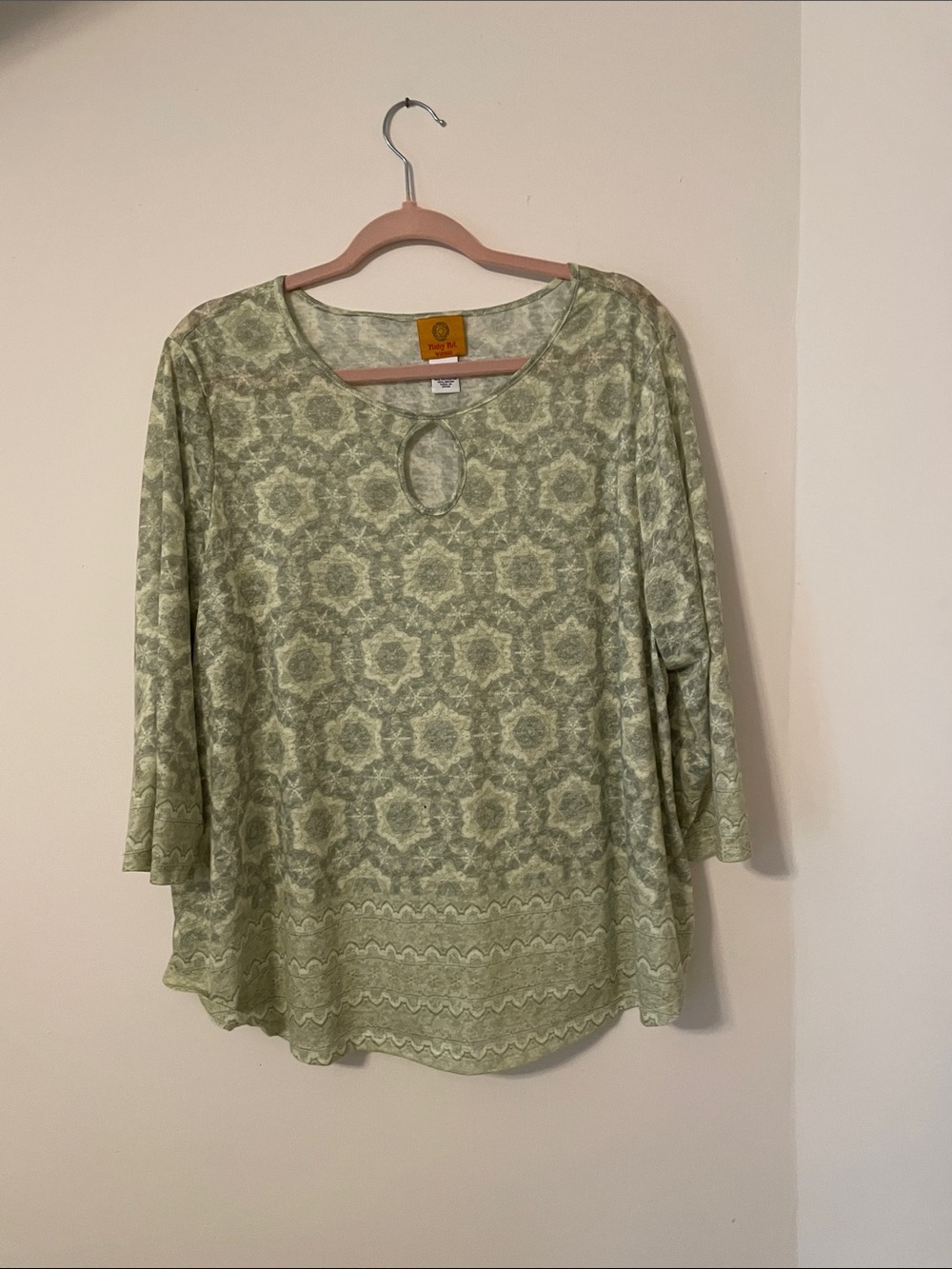 Ruby Rd. Light Green Geo Scoop Neck Tunic